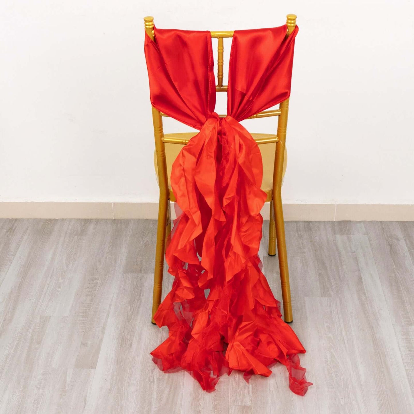 5 Pack Chiffon Satin Chair Sashes Red - Easy to Install Ruffled Curly Willow - Bell Racket Store