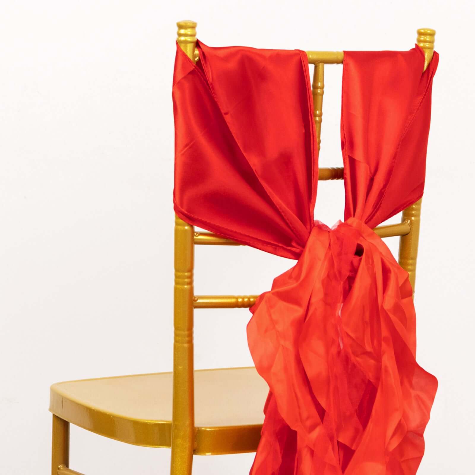 5 Pack Chiffon Satin Chair Sashes Red - Easy to Install Ruffled Curly Willow - Bell Racket Store