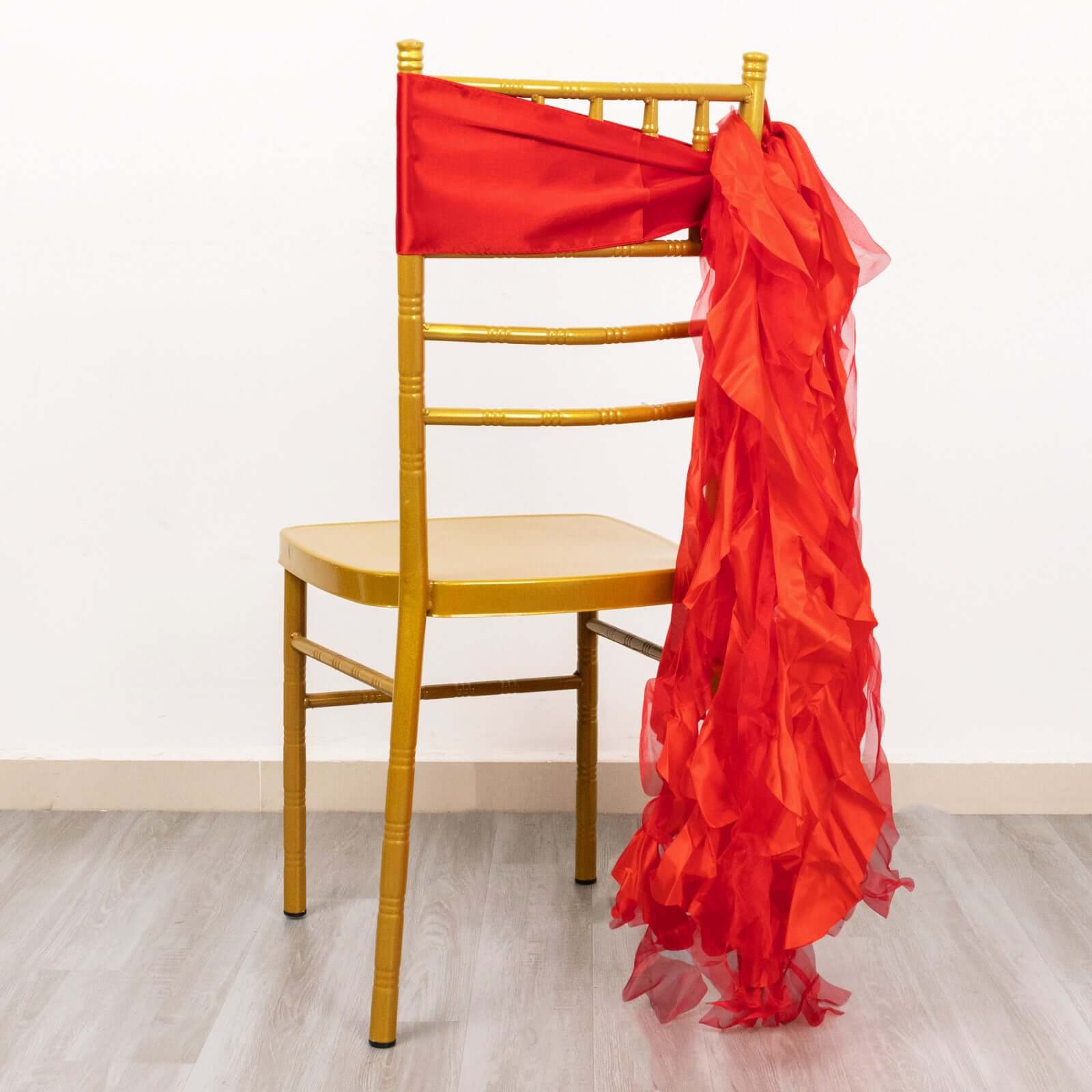 5 Pack Chiffon Satin Chair Sashes Red - Easy to Install Ruffled Curly Willow - Bell Racket Store