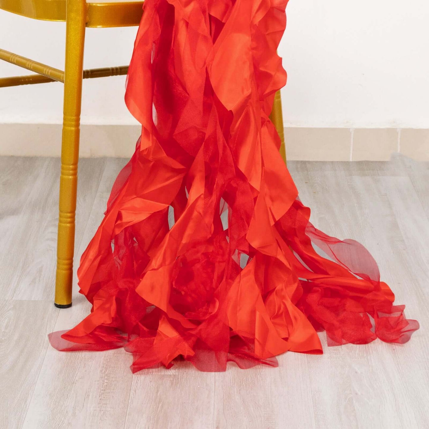 5 Pack Chiffon Satin Chair Sashes Red - Easy to Install Ruffled Curly Willow - Bell Racket Store