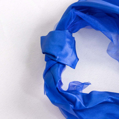 5 Pack Chiffon Satin Chair Sashes Royal Blue - Easy to Install Ruffled Curly Willow - Bell Racket Store