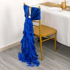 5 Pack Chiffon Satin Chair Sashes Royal Blue - Easy to Install Ruffled Curly Willow - Bell Racket Store