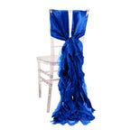 5 Pack Chiffon Satin Chair Sashes Royal Blue - Easy to Install Ruffled Curly Willow - Bell Racket Store