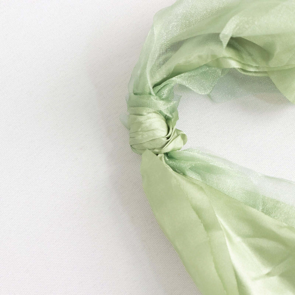 5 Pack Chiffon Satin Chair Sashes Sage Green - Easy to Install Ruffled Curly Willow - Bell Racket Store