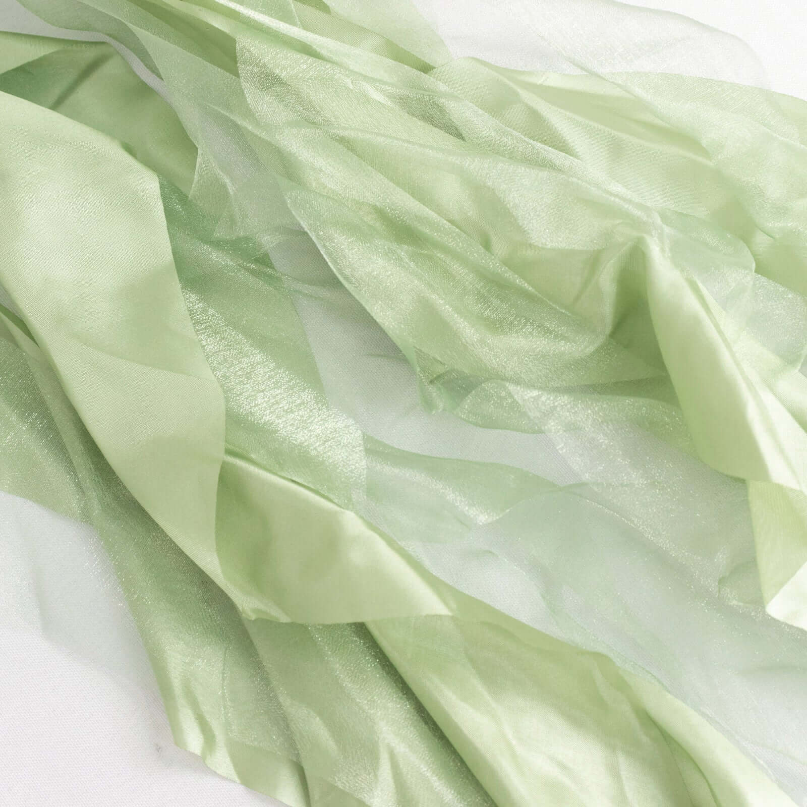 5 Pack Chiffon Satin Chair Sashes Sage Green - Easy to Install Ruffled Curly Willow - Bell Racket Store