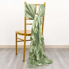 5 Pack Chiffon Satin Chair Sashes Sage Green - Easy to Install Ruffled Curly Willow - Bell Racket Store
