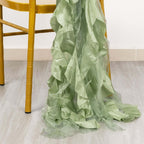 5 Pack Chiffon Satin Chair Sashes Sage Green - Easy to Install Ruffled Curly Willow - Bell Racket Store