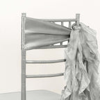 5 Pack Chiffon Satin Chair Sashes Silver - Easy to Install Ruffled Curly Willow - Bell Racket Store