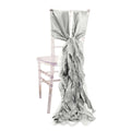 5 Pack Chiffon Satin Chair Sashes Silver - Easy to Install Ruffled Curly Willow - Bell Racket Store