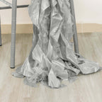 5 Pack Chiffon Satin Chair Sashes Silver - Easy to Install Ruffled Curly Willow - Bell Racket Store