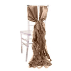 5 Pack Chiffon Satin Chair Sashes Taupe - Easy to Install Ruffled Curly Willow - Bell Racket Store