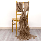 5 Pack Chiffon Satin Chair Sashes Taupe - Easy to Install Ruffled Curly Willow - Bell Racket Store