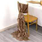 5 Pack Chiffon Satin Chair Sashes Taupe - Easy to Install Ruffled Curly Willow - Bell Racket Store