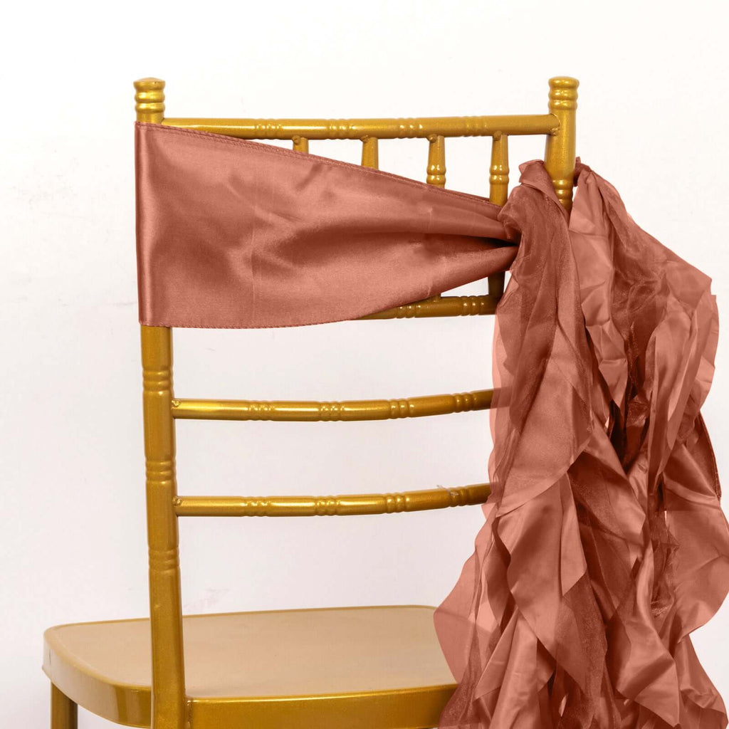 5 Pack Chiffon Satin Chair Sashes Terracotta (Rust) - Easy to Install Ruffled Curly Willow - Bell Racket Store