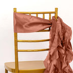 5 Pack Chiffon Satin Chair Sashes Terracotta (Rust) - Easy to Install Ruffled Curly Willow - Bell Racket Store
