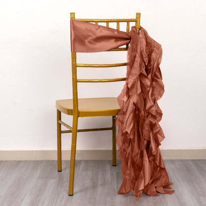 5 Pack Chiffon Satin Chair Sashes Terracotta (Rust) - Easy to Install Ruffled Curly Willow - Bell Racket Store