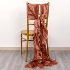 5 Pack Chiffon Satin Chair Sashes Terracotta (Rust) - Easy to Install Ruffled Curly Willow - Bell Racket Store