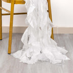 5 Pack Chiffon Satin Chair Sashes White - Easy to Install Lustrous Ruffled Curly Willow Wedding Chair Decorations - Bell Racket Store