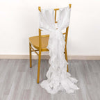 5 Pack Chiffon Satin Chair Sashes White - Easy to Install Lustrous Ruffled Curly Willow Wedding Chair Decorations - Bell Racket Store