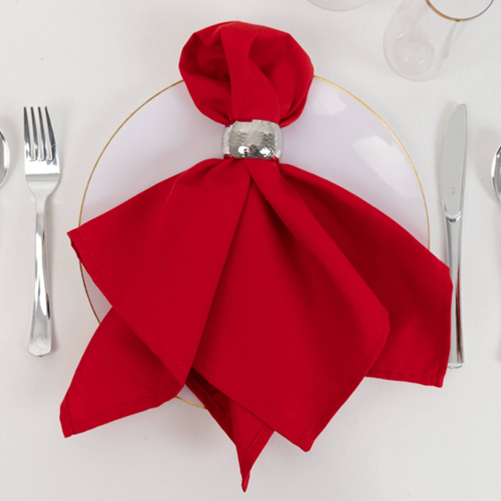 5 Pack Cotton Blend 20"x20" Napkins Red - Wrinkle - Resistant & Washable Dinner Napkins - Bell Racket Store