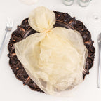 5 Pack Crinkled Organza 21"x21" Napkins Champagne - Rustic Style Dinner & Party Napkins - Bell Racket Store