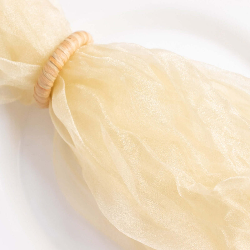 5 Pack Crinkled Organza 21"x21" Napkins Champagne - Rustic Style Dinner & Party Napkins - Bell Racket Store