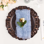 5 Pack Crinkled Organza 21"x21" Napkins Dusty Blue - Rustic Style Dinner & Party Napkins - Bell Racket Store