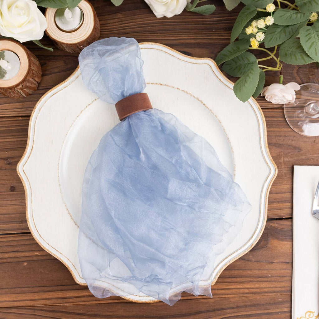 5 Pack Crinkled Organza 21"x21" Napkins Dusty Blue - Rustic Style Dinner & Party Napkins - Bell Racket Store