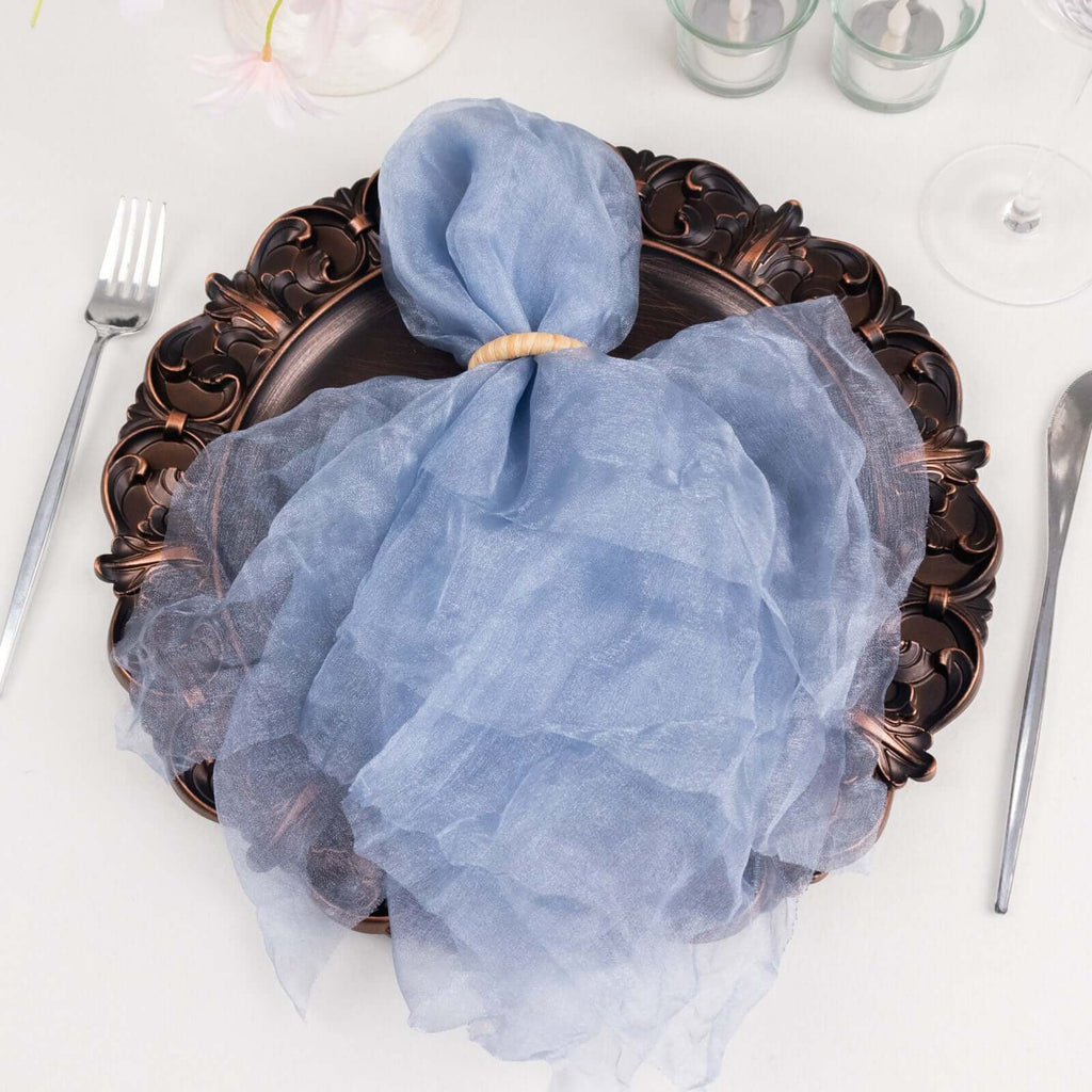 5 Pack Crinkled Organza 21"x21" Napkins Dusty Blue - Rustic Style Dinner & Party Napkins - Bell Racket Store