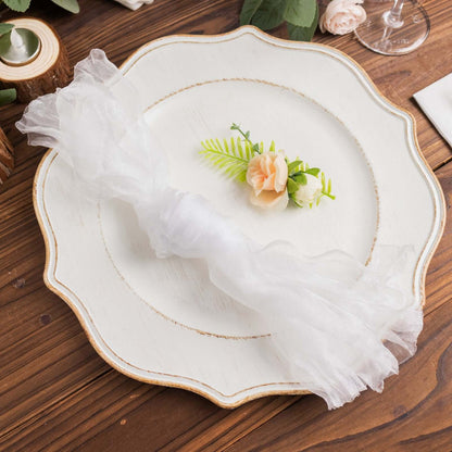 5 Pack Crinkled Organza 21"x21" Napkins White - Classy Rustic Style Dinner & Party Napkins - Bell Racket Store