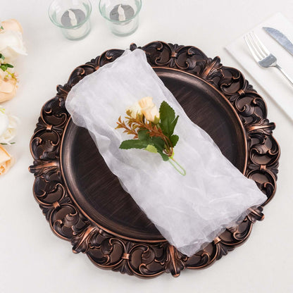 5 Pack Crinkled Organza 21"x21" Napkins White - Classy Rustic Style Dinner & Party Napkins - Bell Racket Store