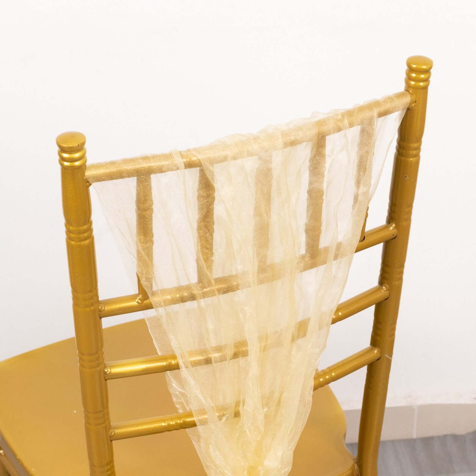 5 Pack Crinkled Organza Chair Sashes Champagne with Shimmer Chiffon Layers - Stylish Sheer Decor - Bell Racket Store