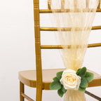 5 Pack Crinkled Organza Chair Sashes Champagne with Shimmer Chiffon Layers - Stylish Sheer Decor - Bell Racket Store