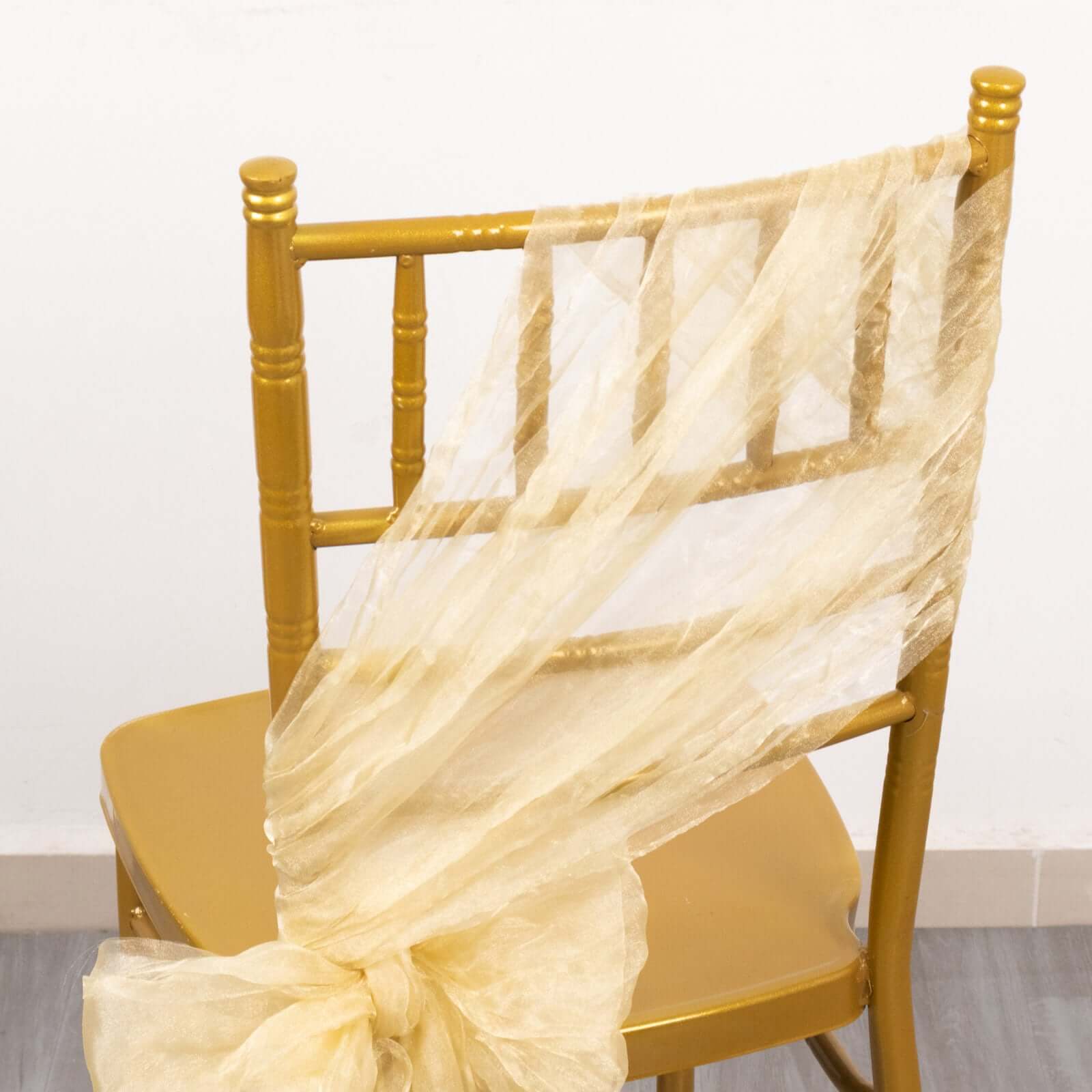 5 Pack Crinkled Organza Chair Sashes Champagne with Shimmer Chiffon Layers - Stylish Sheer Decor - Bell Racket Store