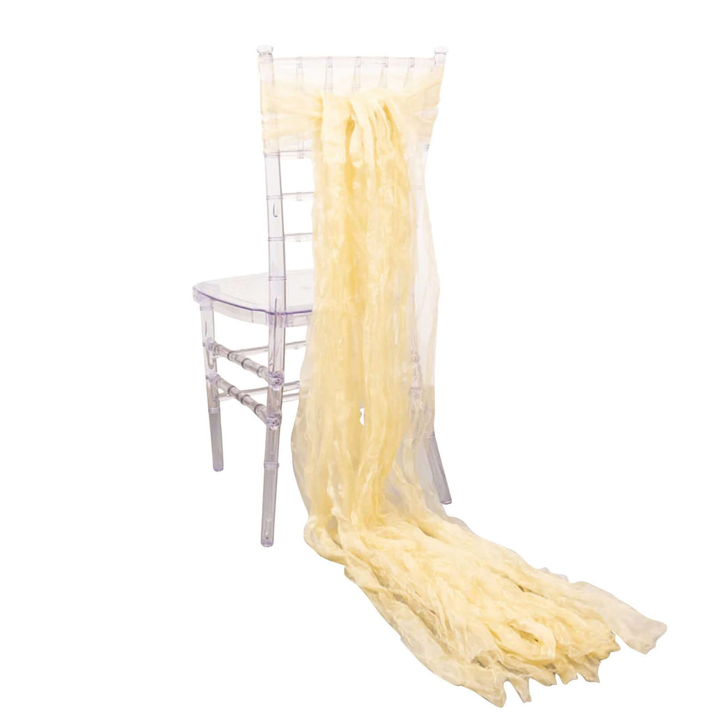 5 Pack Crinkled Organza Chair Sashes Champagne with Shimmer Chiffon Layers - Stylish Sheer Decor - Bell Racket Store