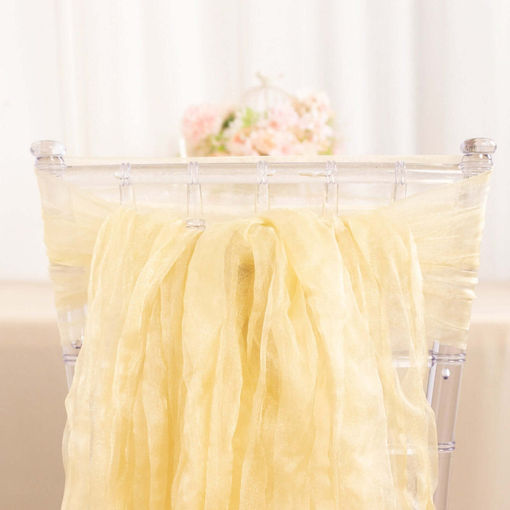 5 Pack Crinkled Organza Chair Sashes Champagne with Shimmer Chiffon Layers - Stylish Sheer Decor - Bell Racket Store