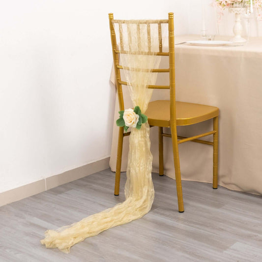 5 Pack Crinkled Organza Chair Sashes Champagne with Shimmer Chiffon Layers - Stylish Sheer Decor - Bell Racket Store