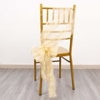 5 Pack Crinkled Organza Chair Sashes Champagne with Shimmer Chiffon Layers - Stylish Sheer Decor - Bell Racket Store