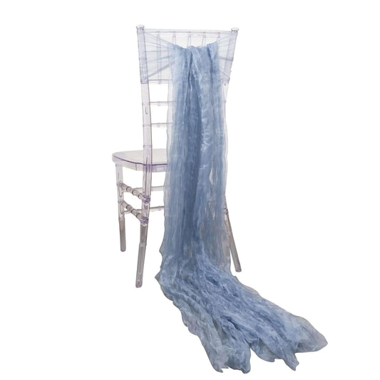 5 Pack Crinkled Organza Chair Sashes Dusty Blue with Shimmer Chiffon Layers - Stylish Sheer Decor - Bell Racket Store