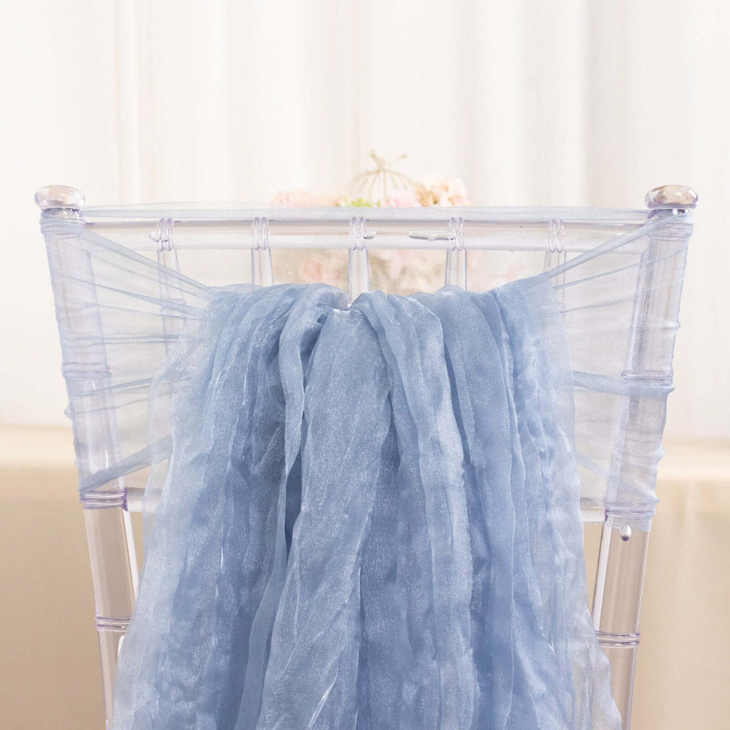 5 Pack Crinkled Organza Chair Sashes Dusty Blue with Shimmer Chiffon Layers - Stylish Sheer Decor - Bell Racket Store