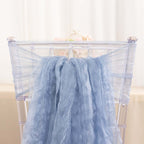 5 Pack Crinkled Organza Chair Sashes Dusty Blue with Shimmer Chiffon Layers - Stylish Sheer Decor - Bell Racket Store