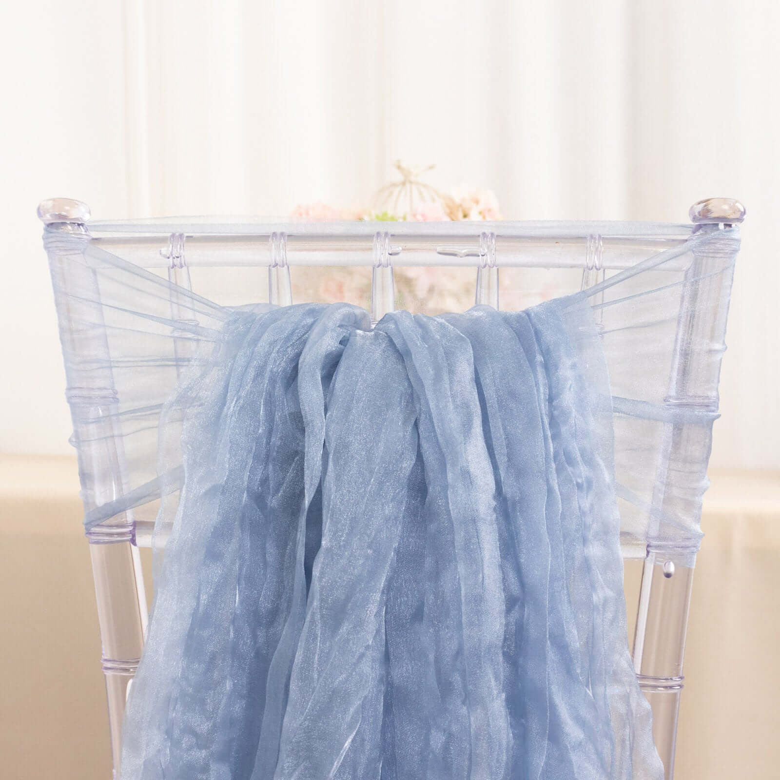 5 Pack Crinkled Organza Chair Sashes Dusty Blue with Shimmer Chiffon Layers - Stylish Sheer Decor - Bell Racket Store