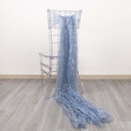 5 Pack Crinkled Organza Chair Sashes Dusty Blue with Shimmer Chiffon Layers - Stylish Sheer Decor - Bell Racket Store