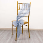 5 Pack Crinkled Organza Chair Sashes Dusty Blue with Shimmer Chiffon Layers - Stylish Sheer Decor - Bell Racket Store