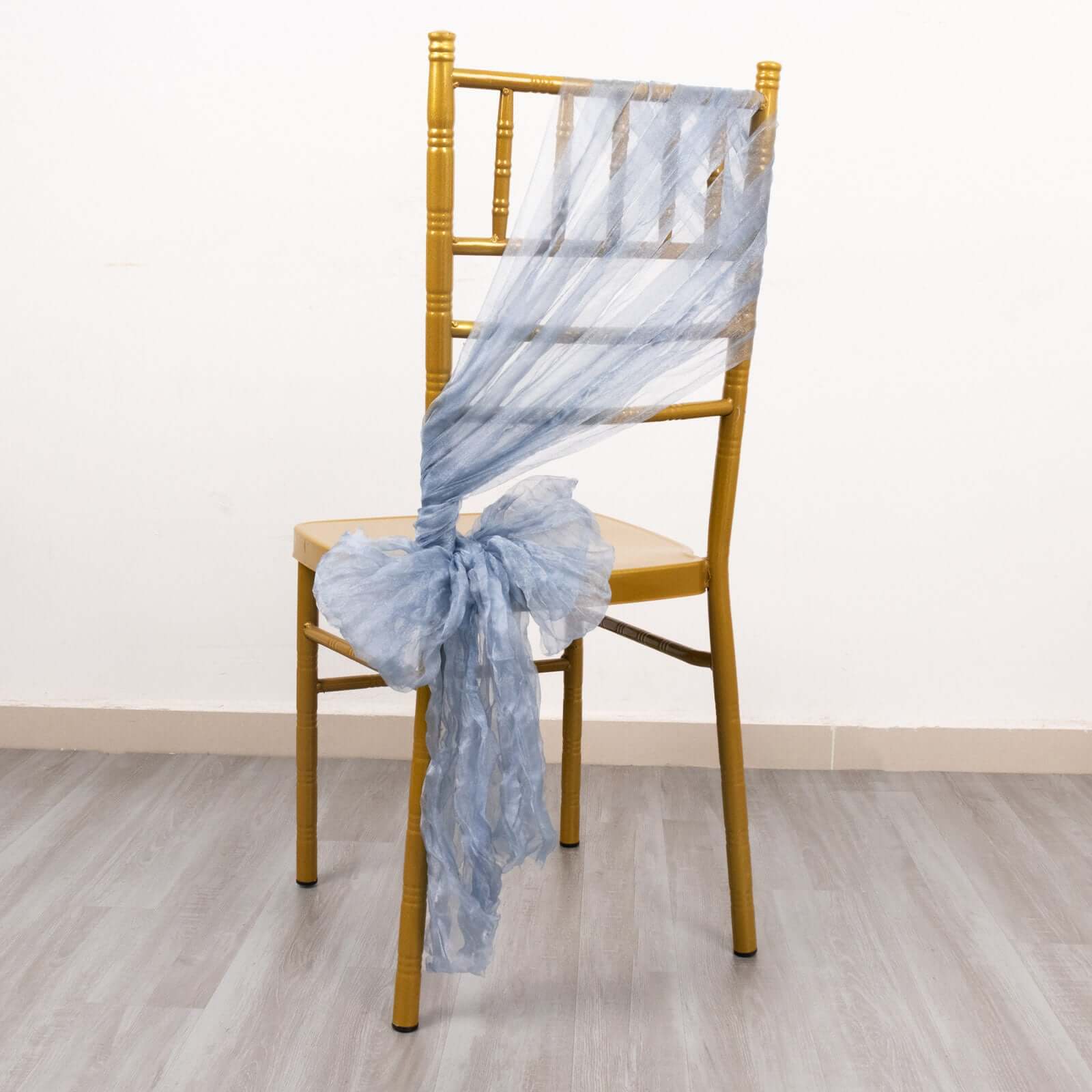 5 Pack Crinkled Organza Chair Sashes Dusty Blue with Shimmer Chiffon Layers - Stylish Sheer Decor - Bell Racket Store