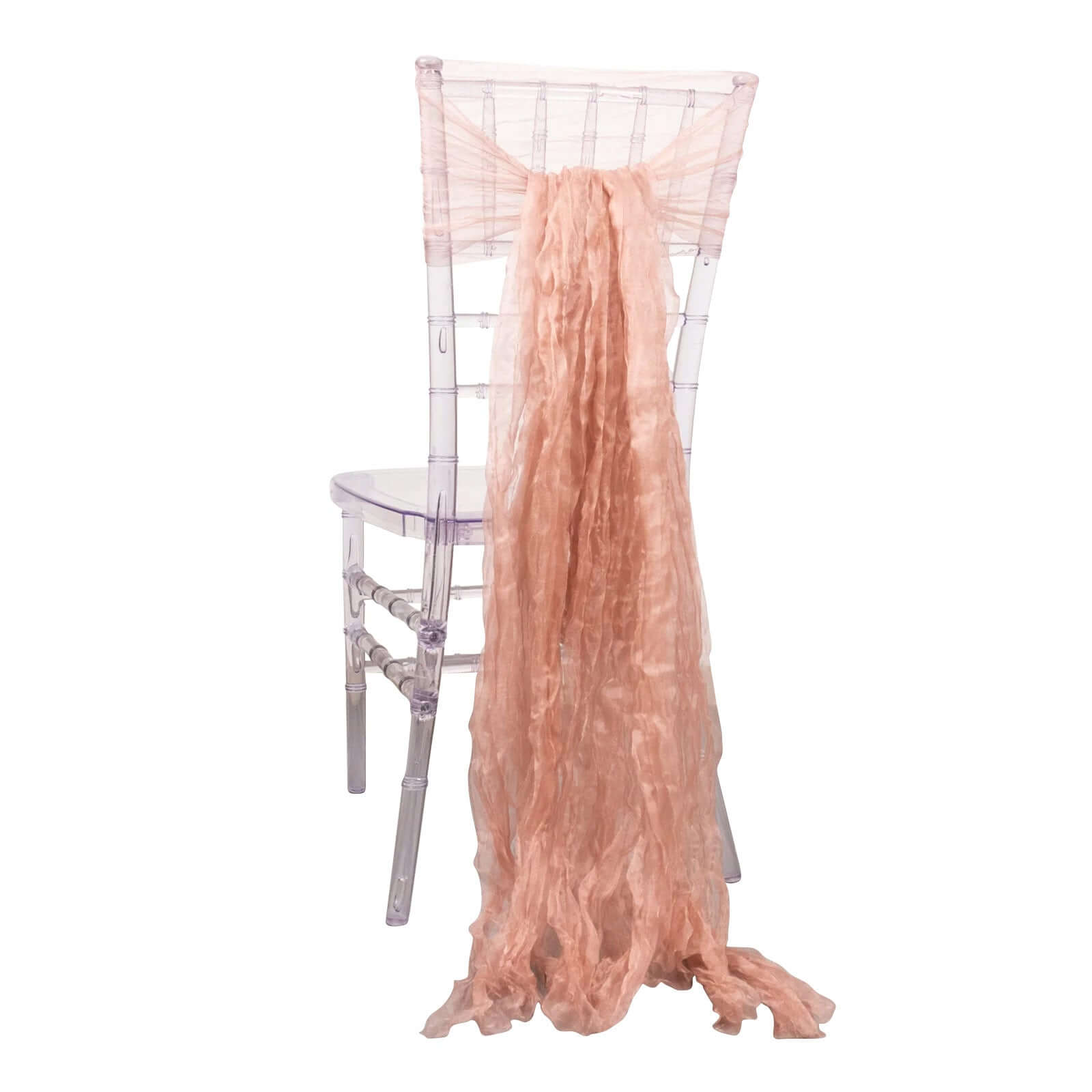 5 Pack Crinkled Organza Chair Sashes Dusty Rose with Shimmer Chiffon Layers - Stylish Sheer Decor - Bell Racket Store
