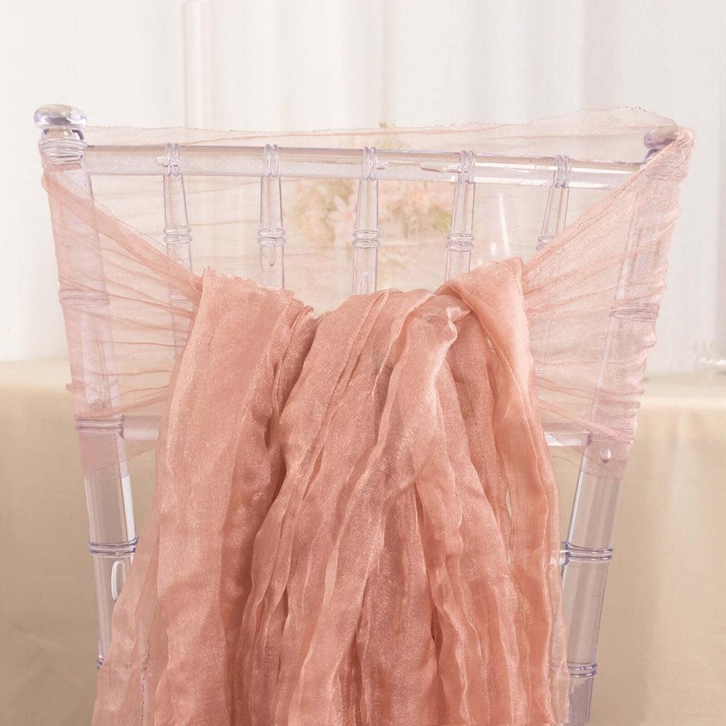 5 Pack Crinkled Organza Chair Sashes Dusty Rose with Shimmer Chiffon Layers - Stylish Sheer Decor - Bell Racket Store