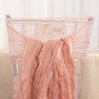 5 Pack Crinkled Organza Chair Sashes Dusty Rose with Shimmer Chiffon Layers - Stylish Sheer Decor - Bell Racket Store