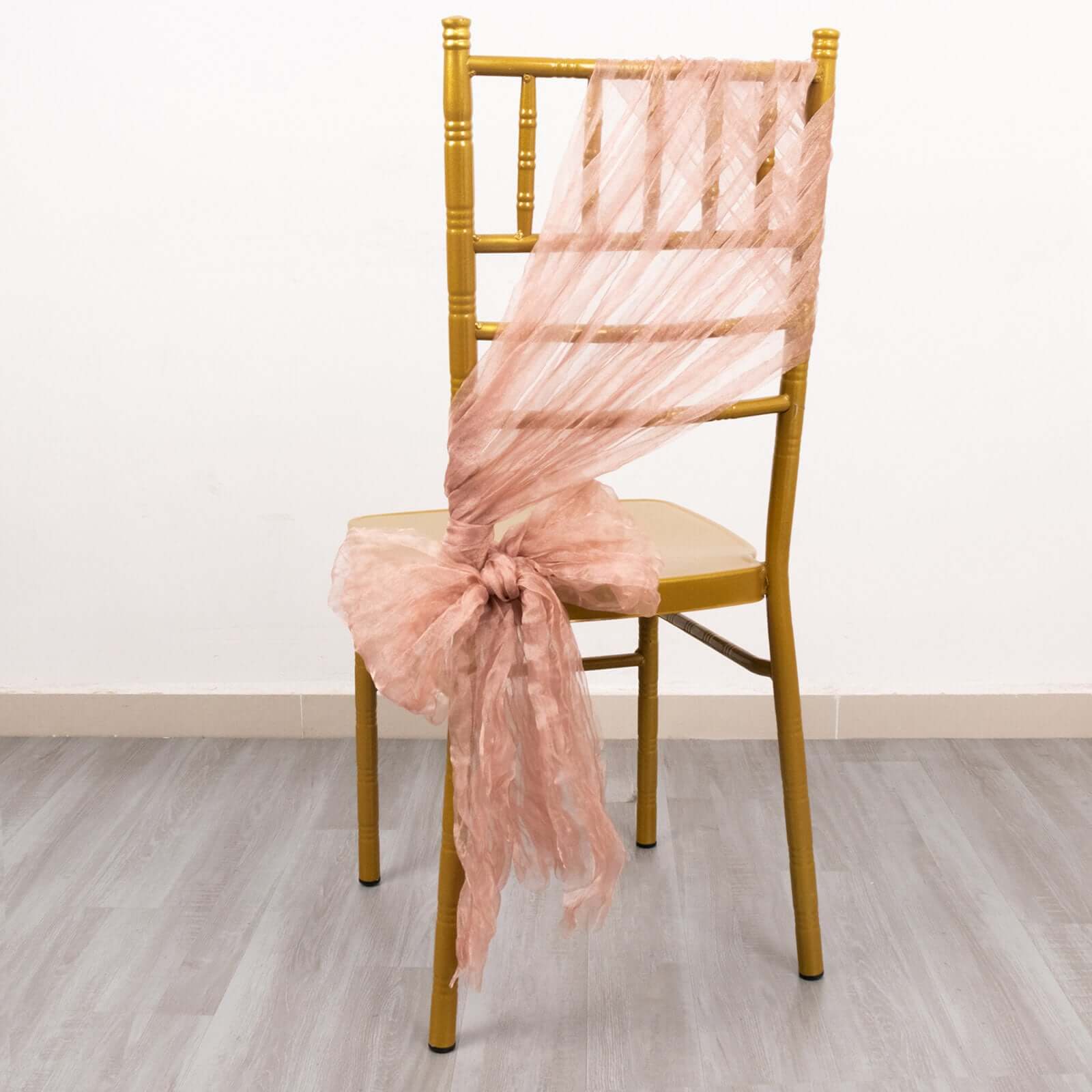 5 Pack Crinkled Organza Chair Sashes Dusty Rose with Shimmer Chiffon Layers - Stylish Sheer Decor - Bell Racket Store