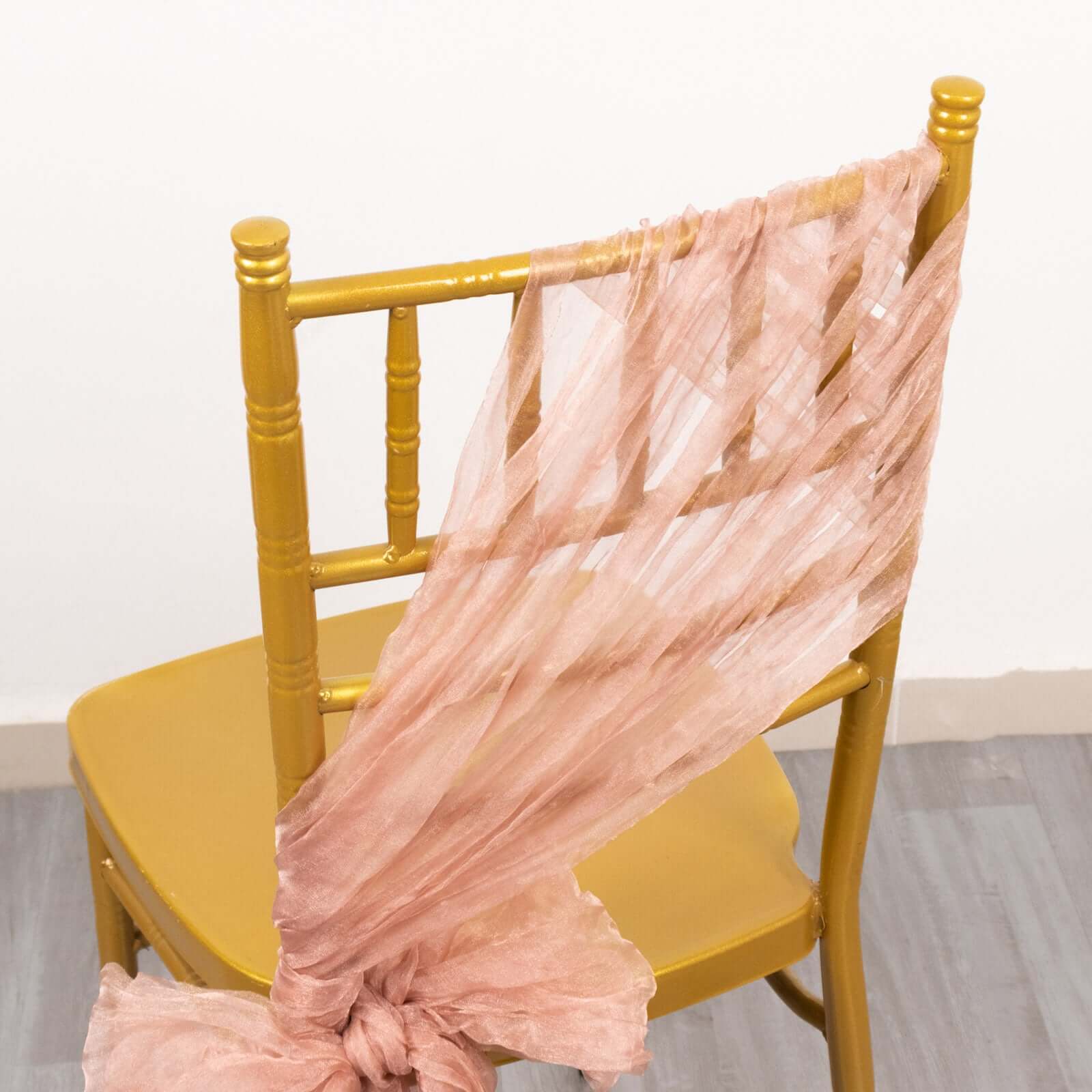 5 Pack Crinkled Organza Chair Sashes Dusty Rose with Shimmer Chiffon Layers - Stylish Sheer Decor - Bell Racket Store